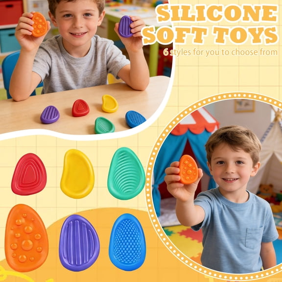 6 Pack Textured Soft Sensory Worry Stones, Fidget Toys for Anxiety Stress Relief, Calming Sensory Toys for Autism Students, Small Prizes Fidget Toys