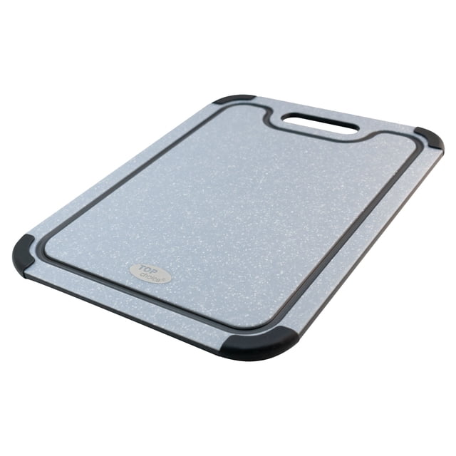 Tabla Grande de Polipropileno Reciclado con Orillas de Silicón Antideslizante y Ranura para Líquidos, Tabla para Picar Alimentos, Apta para Lavavajillas, Color Gris