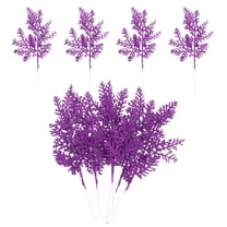 Uxcell Glitter Artificial Pine Needles, Christmas Glitter Pine Stems Branches Fake Floral Twig Leaves Faux Cedar Picks Purple 10 Pcs