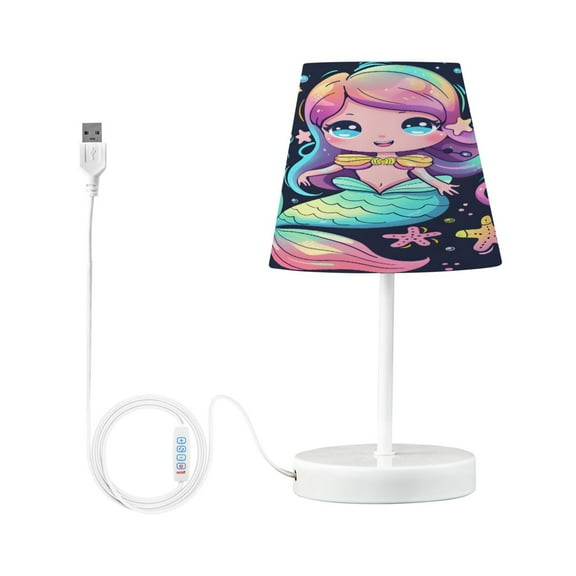 Cartoon Cute Mermaid Desk Lamp LED Table Nightstand Lamps with 3 Color Temperatures for Home Bedroom Living Room Decor 6x11