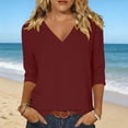 thumbnail image 2 of Kezqiaxn Summer Tops for Women 3/4 Sleeve V-Neck Casual Shirts 2026 Summer Trendy Work Blouses Plus Size Fashion, 2 of 7