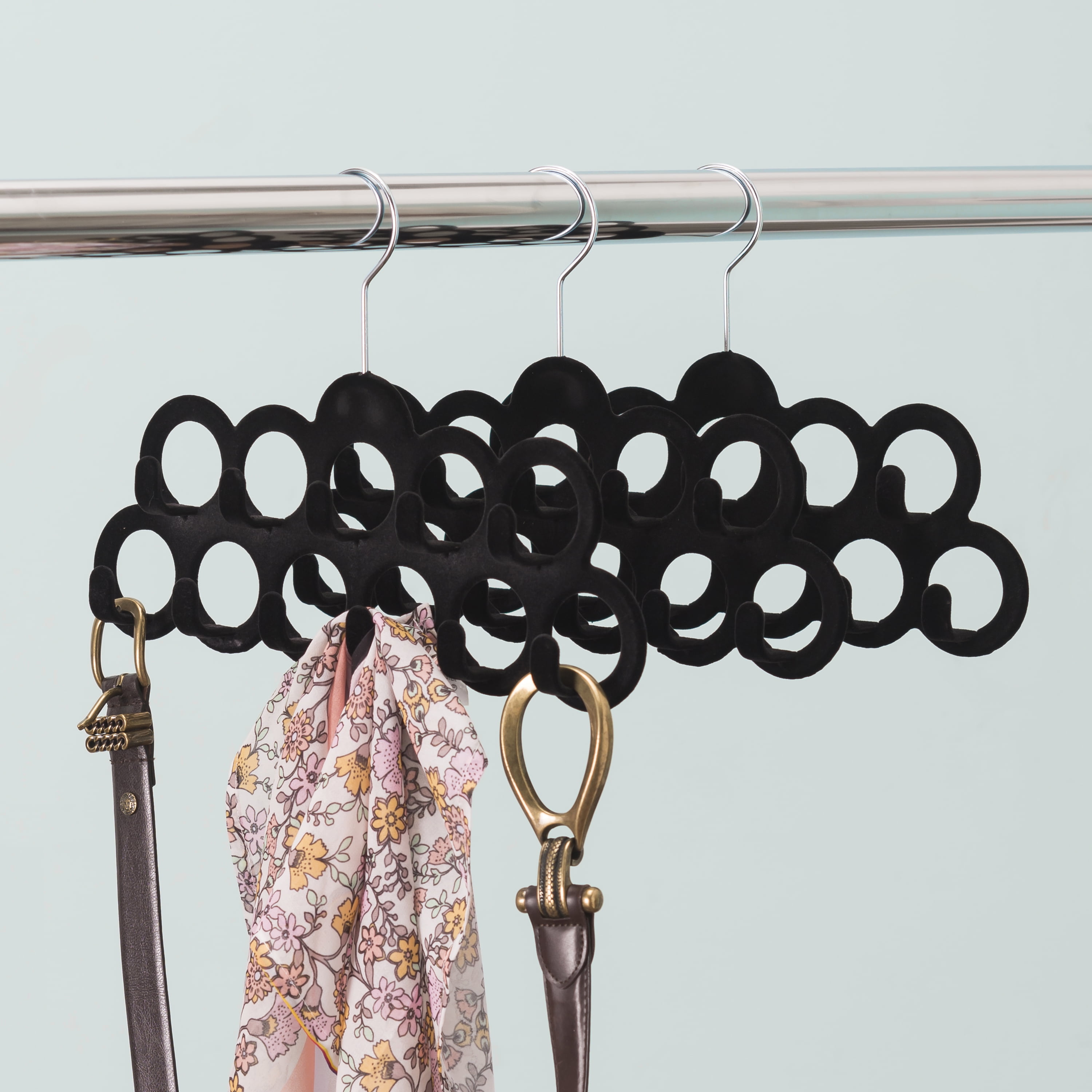 Home Basics 3 Pack SlipProof 10 Loop Velvet Scarf Hanger with Hook