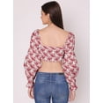 thumbnail image 3 of HERE&NOW Women's Printed Cotton Crop Top Long Balloon Sleeves Sweetheart Neck High Waist Summer Wear Western Style High Rise Top, 3 of 7