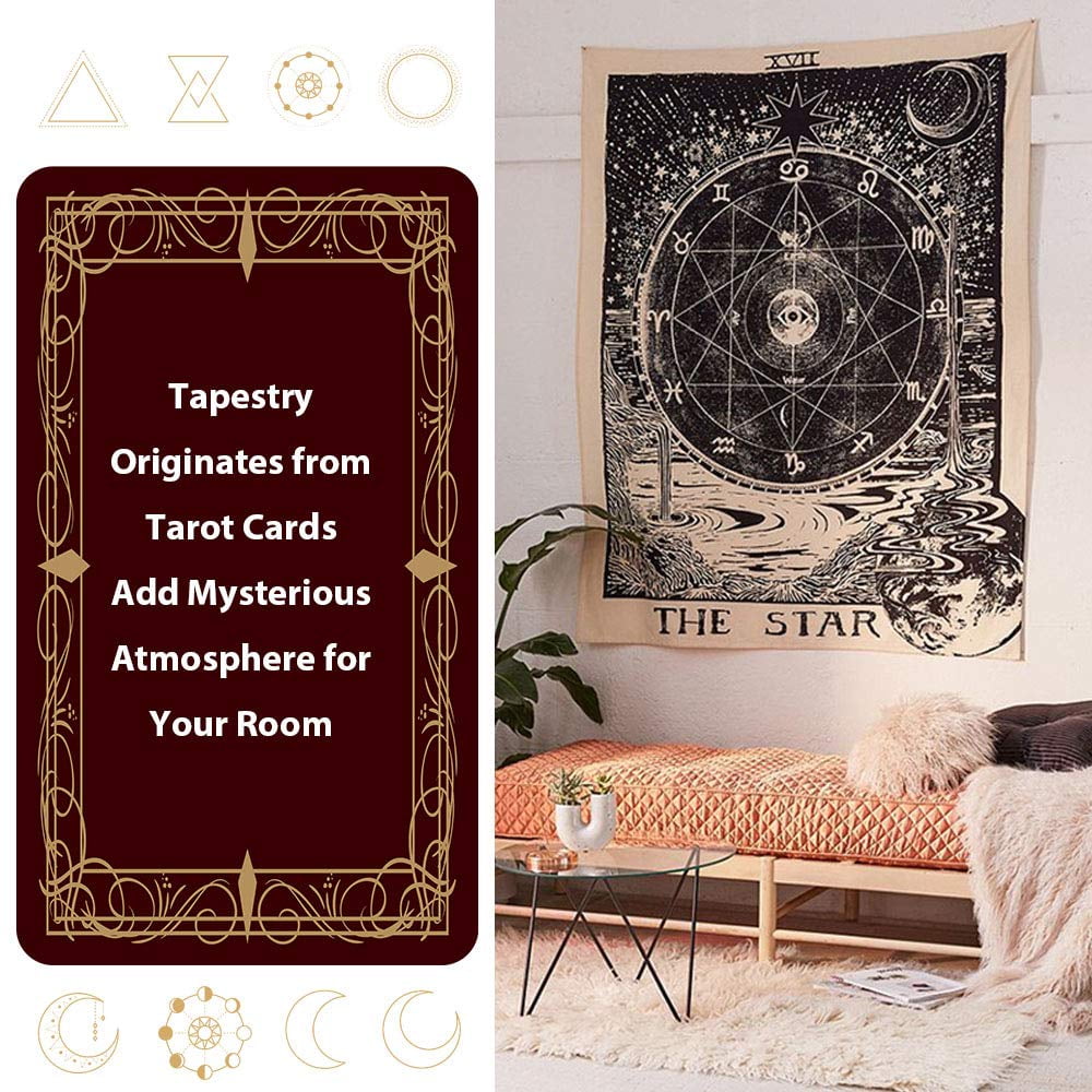 51 x 59 choicehot Tarot Wall Tapestry The Star Tapestry Medieval European Divination Tapestry Wall Hanging Mysterious Wall Tapestry For Bedroom Living Room Dorm Gray Black Tapestry Wall Art
