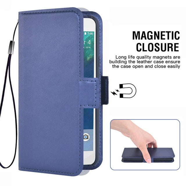 Mobile Phone Cover Pixel 1xl 3 Card Slots Bag Leather Protective Cover with Magnetic Closure Blue