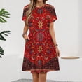 thumbnail image 2 of Red Persian Dress Summer Street Style Dresses Female Short Sleeve Printed Sundress, 2 of 7