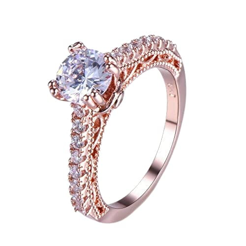 HeartsAndYou 2ct Round Cut Moissanite Engagement Ring for Women 18k Rose Gold over Silver Antique Inspired Milgrain