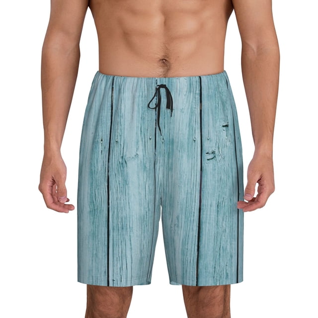 Fotbe Turquoise Wooden1 Pantalones Cortos de Pijama para Hombre, Ropa de Dormir, Pantalones de Pijama Cortos para Hombre-3X-Large