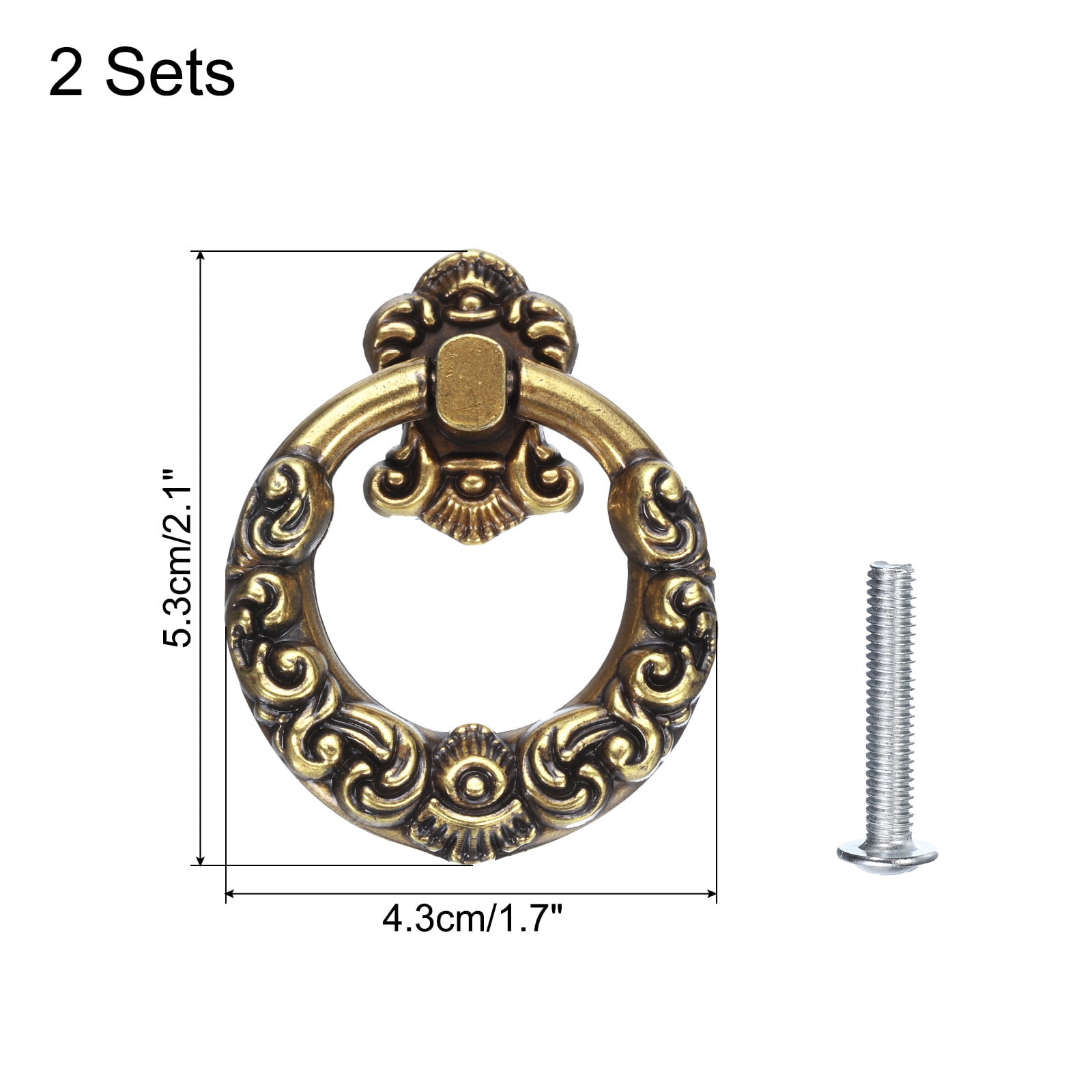 Unique Bargains Retro Dresser Ring Drawer Pulls with Screw Zinc Alloy 2 Sets 2.1"