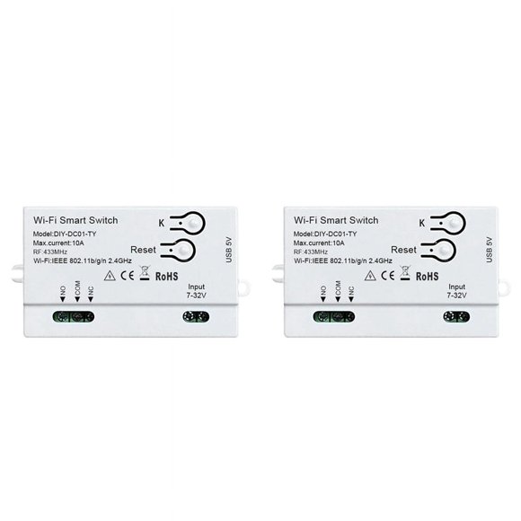 2X Tuya WiFi Smart Switch Timer 1CH 7-32V USB 5V 2.4G WiFi Home Automation Module for Home IFTT,2 x Smart Switch,White