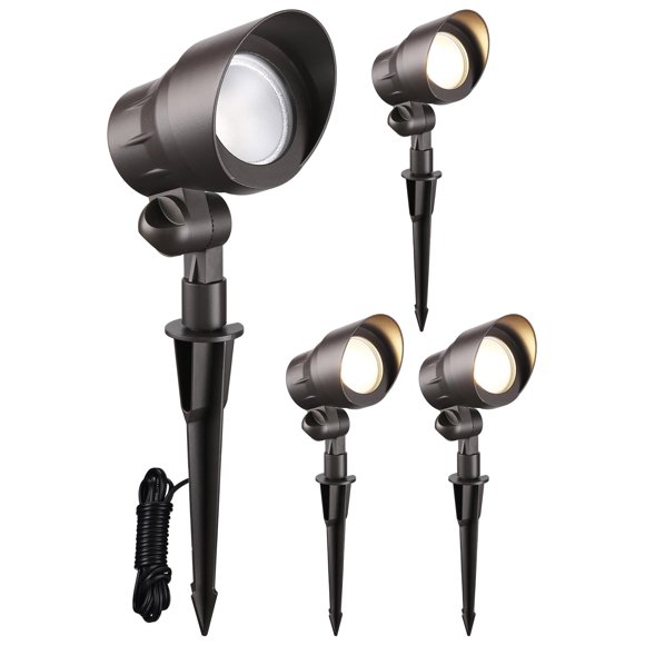 LEONLITE Low Voltage LED Spotlight Landscape Lights, 12V AC/DC Garden Lights Outdoor Pathway, ETL Listed Die-cast Aluminum, CRI90+ for Bush Yard Lighting, Bronze Finish, 3000K Warm White, Pack of 4