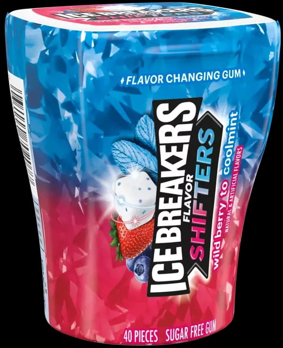 ICE BREAKERS FLAVOR SHIFTERS WILD BERRY/COOLMINT FLAVORS SUGAR-FREE GUM  BOTTLE PACK BOX