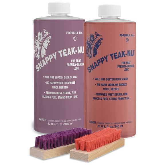 Snappy Teak-Nu Cleaner - Renew Old, Gray, Weathered Teak, Use Both Step 1 & 2 Together For Heavy Duty Marine Clean