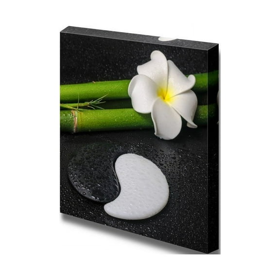 Wall26 Canvas Prints Wall Art - Ying Yang Stones with Bamboo and Flower | Modern Wall Decor/ Home Decoration Stretched Gallery Canvas Wrap Giclee Print. Ready to Hang - 24" x 24"