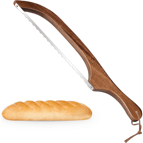 Bread Knife for Homemade Bread,Sourdough bread knife,15.7" Bread slicer for Homemade Bread, Baguettes and More Cuts Thin,Bow Design Easy to Cutting Even Slices-Brown