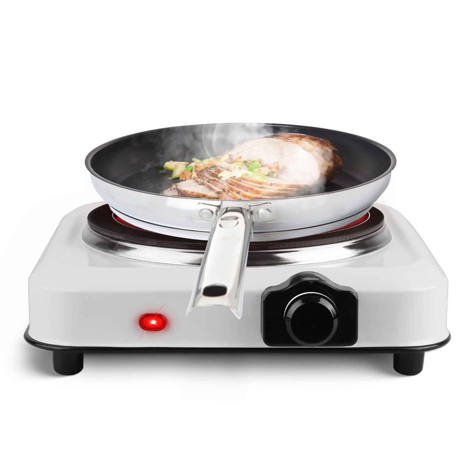 Moclever 1000W Electric Hot Plate, Electric Infrared Single Burner Portable Countertop Burner with 7.5” Glass Cooktop Stepless, White
