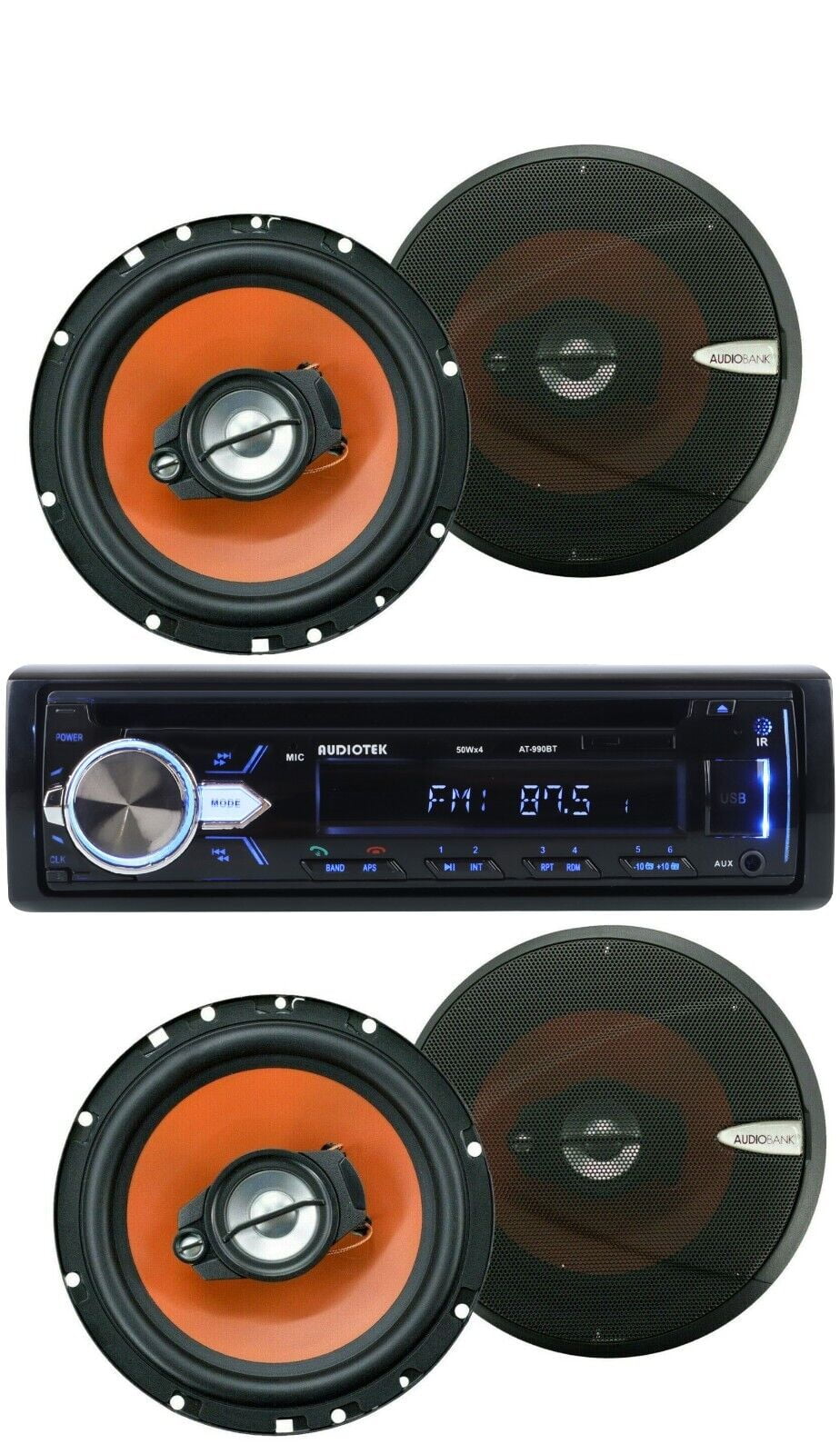 Audiotek Car Stereo CD Bluetooth AM FM Receiver + 4x 6.5" 600W 3Way
