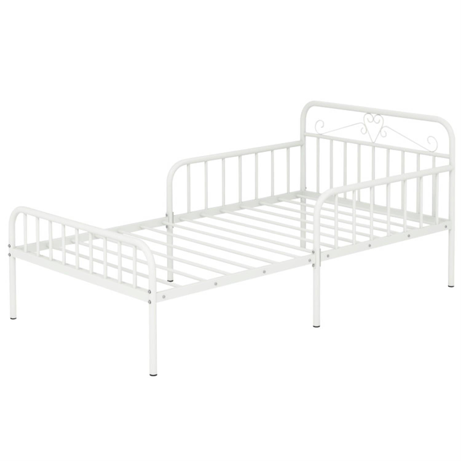 Demi Bonn Twin Size Bed Frame with Headboard and Safety Side Guardrails, Metal Platform Bed Frame with Under Bed Storage, No Box Spring Needed, White