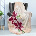thumbnail image 4 of Floral Soft Flannel Fleece Blanket, Pastel Lilies Botanical Soft Toned Rural Blossom Meadow Summer Pattern, Cozy Plush for Indoor and Outdoor Use, 70" x 90", Peach Maroon and Green, by Ambesonne, 4 of 5