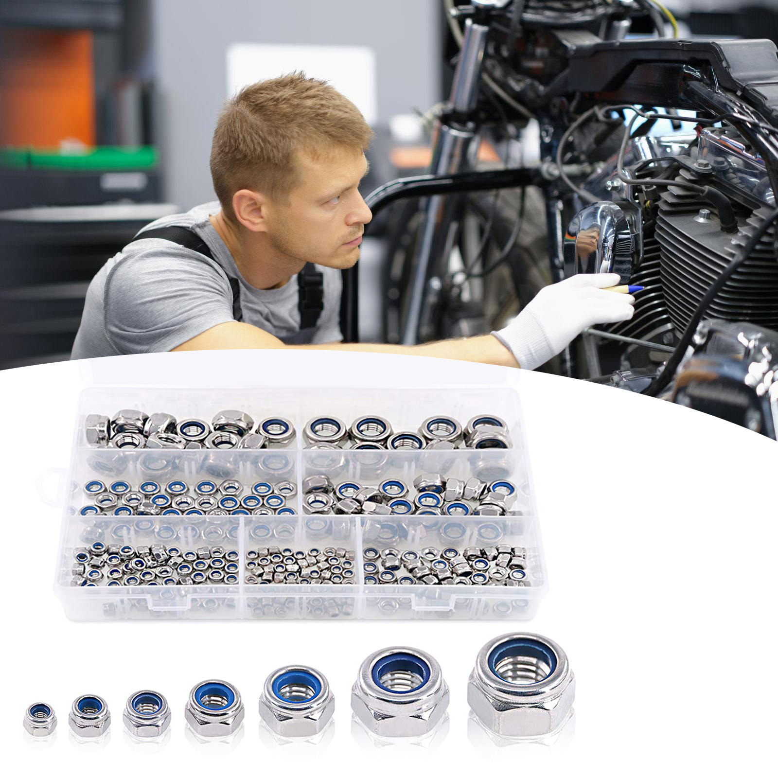 250Pcs 3/4/5/6/8/10/12mm Metric Lock Nut Nylon Insert Nut Stainless Steel Hexagon Locknuts Hardware Easy to Use