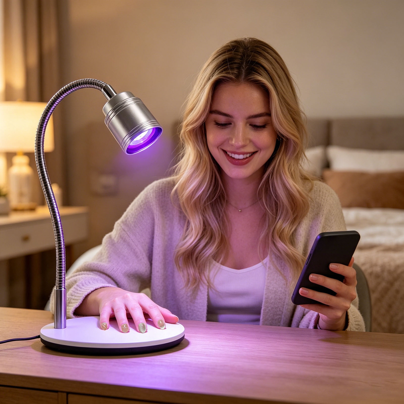 Hands-Free UV LED Nail Lamp, Flexible Gooseneck Gel Curing Light, Nail Art Tools, Gel Polish Dryer, for Nail Extensions, 8 Inch USB Powered(Silver)