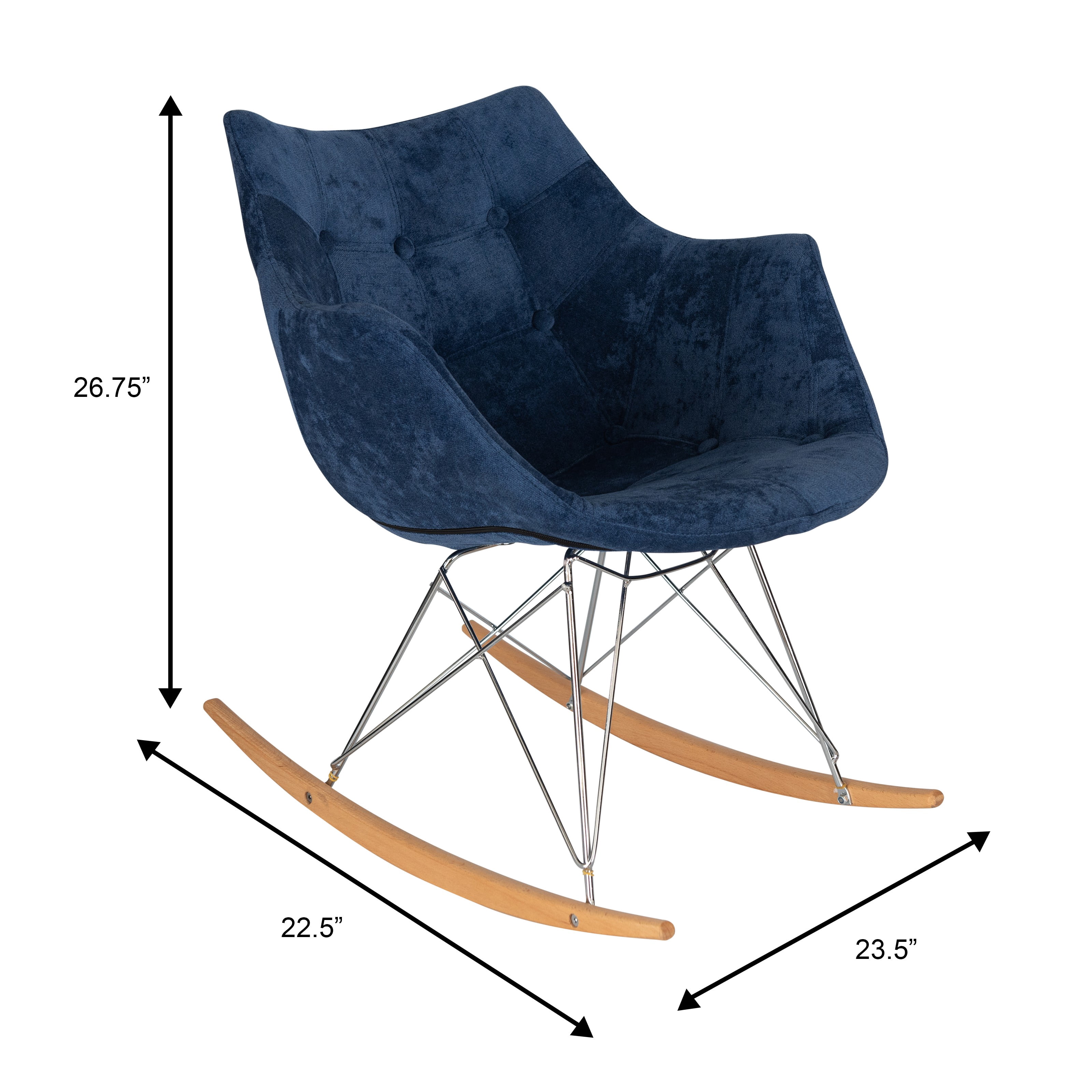 Modern Upholstered Rocking Chair – Small Accent Chair for Nursery, Kids, or Living Room | Nursing Chair with Curved Back & Wood Rocker Legs, Navy Blue