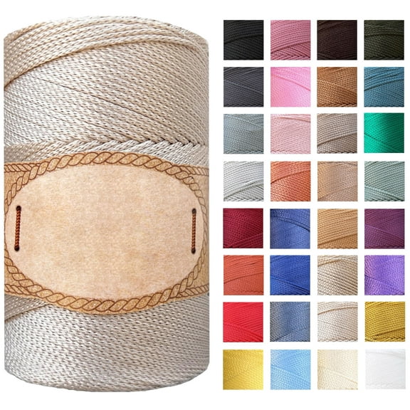 Polyester Macrame Cord, 2mm Thick x 251 Yards 100% Polypropylene Rope, Yarn for Crochet, Macrame Wall Hangers, Plant Hangers, Bags, Bottom Plates, Carpets, DIY Crafts, Gift Wrapping (Beige, 1 Skein)