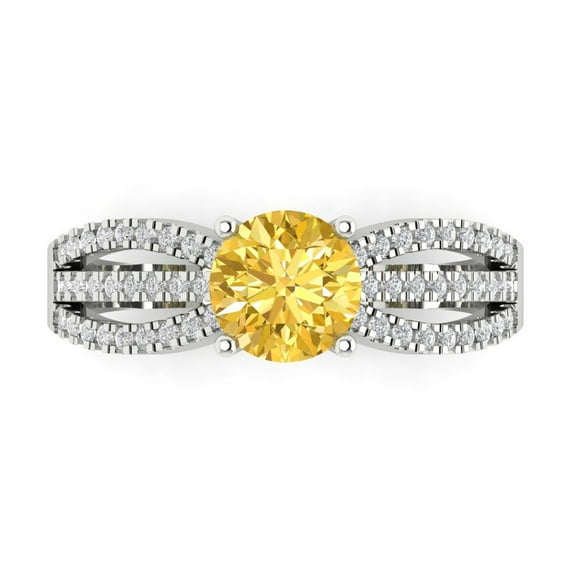 Solitaire with Accents Engagement Ring for Women - 1.27ct Natural Citrine in 14K White Gold Promise Ring