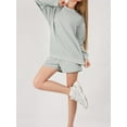 thumbnail image 3 of Womenacute;s 2 Piece Fall Outfits Fashion Long Sleeve Crew Neck Sweatshirt + Shorts Set Loungewear Sweatsuit, 3 of 7