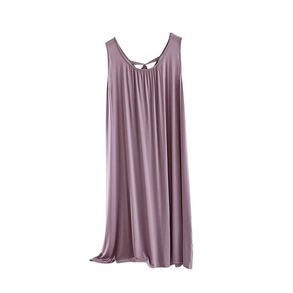 ShomPort Comfortable Sleeveless Pajama Dresses for Women Summer Loose V-Neck Pleated Midi Nightgowns