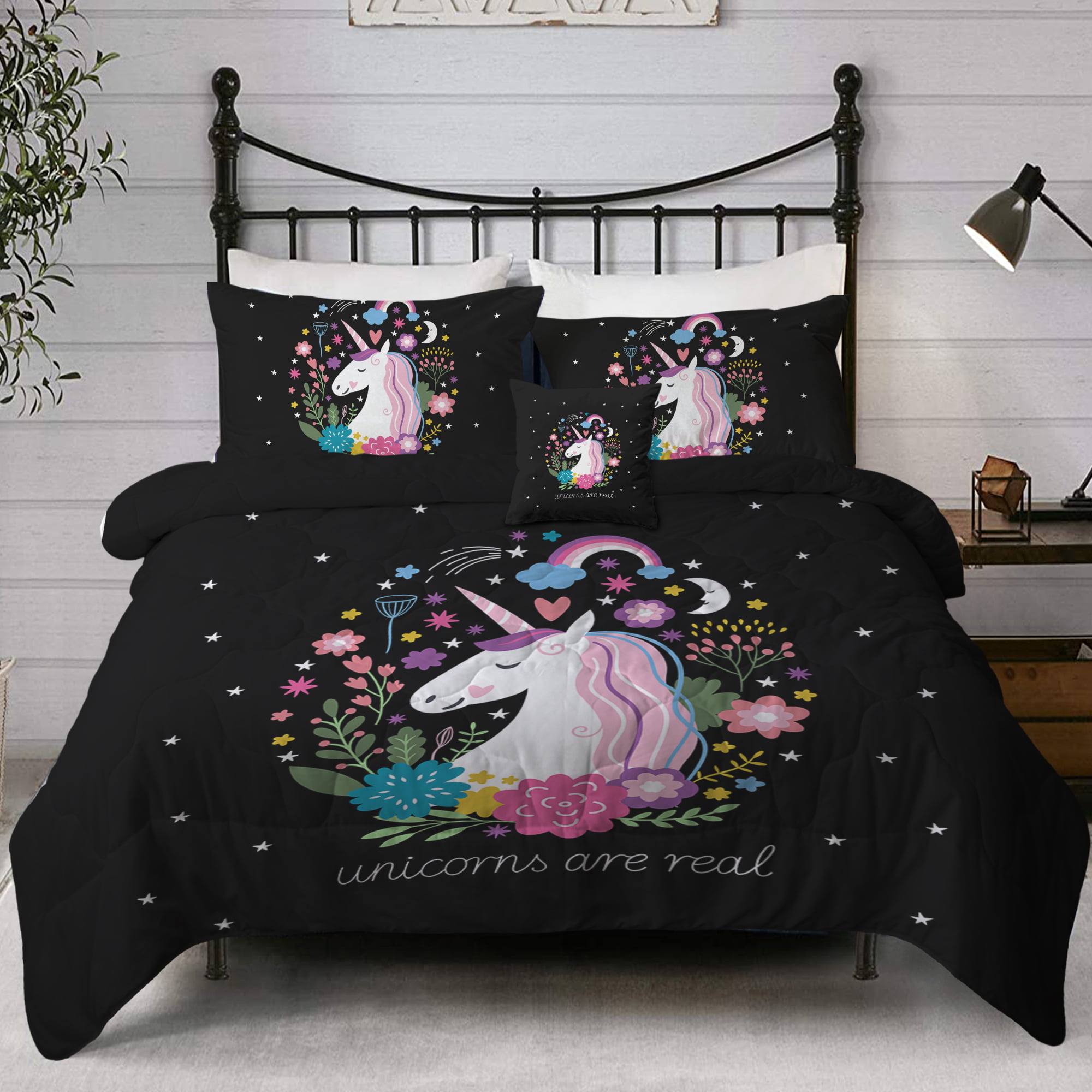 Unicorn Horse Quilt Cover Reversible Duvet Set Home Hotel Bedding 