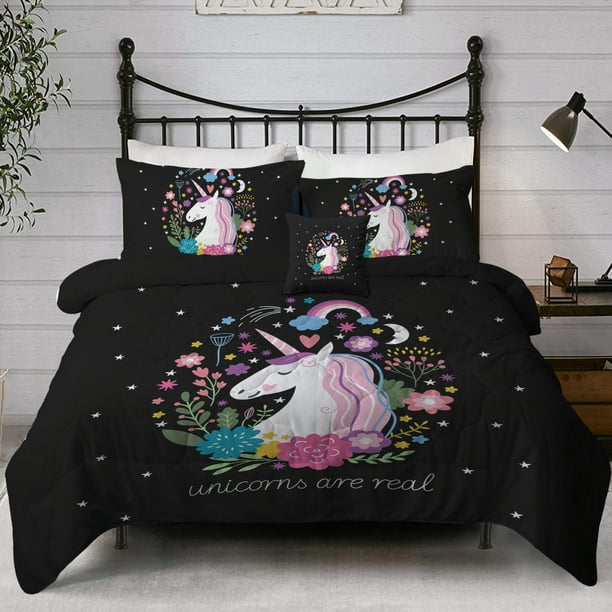 Arightex Unicorn Blue Comforter Set, Unicorn Bed Sheets Twin Size