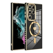 Dteck MagSafe Compatible Samsung Galaxy S23 Ultra Case Magnetic Cute Luxury Plating Electroplated LOVE for Women Girls Soft TPU Shockproof Camera Protective Phone Cover,Black Love Heart