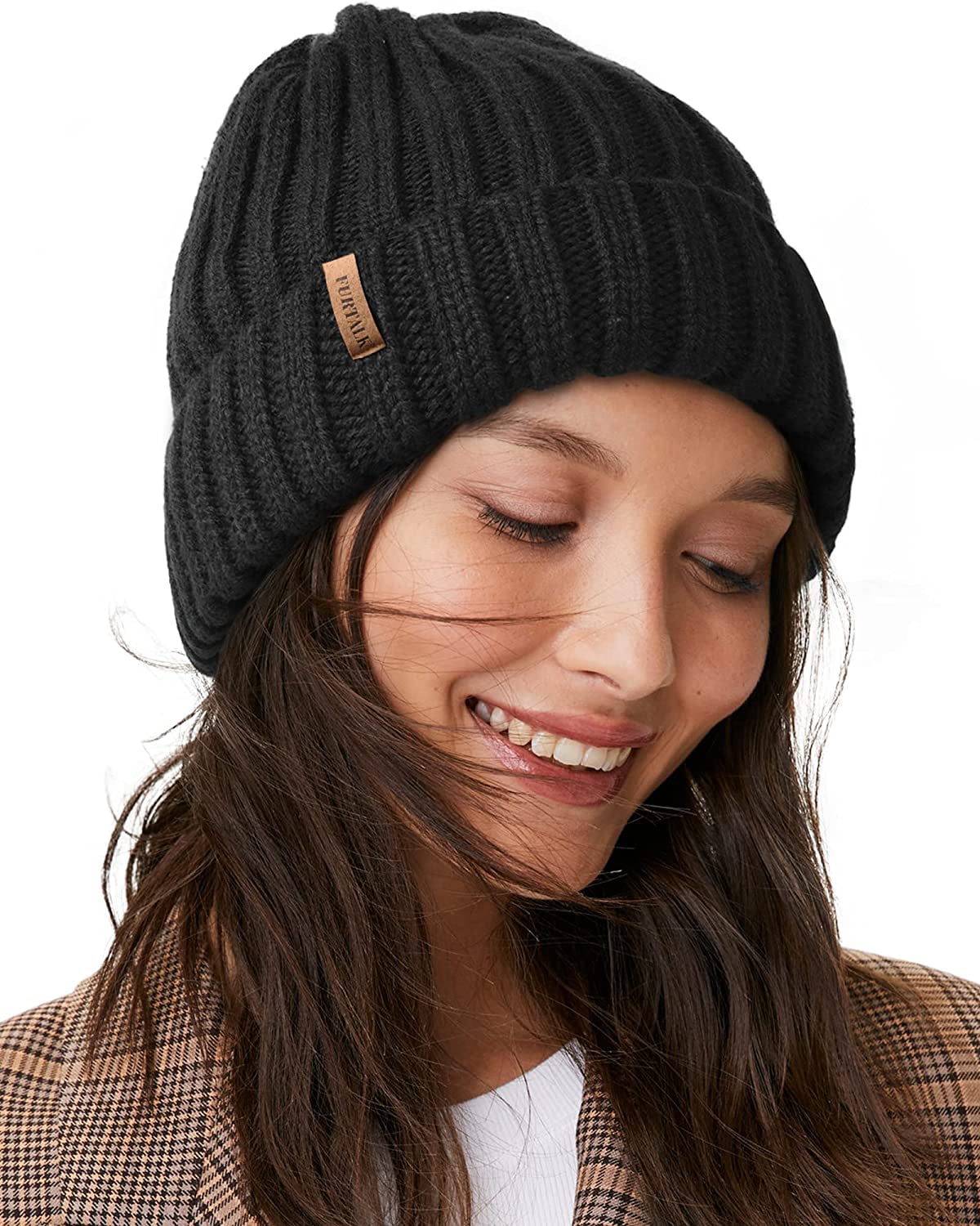 QWZNDZGR Winter for Women Fleece Lined Beanie Cable Knit Chunky Beanies Womens Cap -