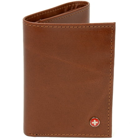 Alpine Swiss Mens Trifold Wallet Genuine Leather Card Case ID Window Billfold