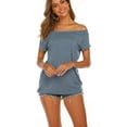 thumbnail image 1 of Camisetas de manga corta informales de verano con hombros descubiertos para mujer$Nuevo producto de verano europeo y americano Camiseta sexy sin tirantes informal de cuello redondo para, 1 of 6