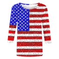thumbnail image 3 of FAVIPT Womens 4th of July Blouse Three Quarter Sleeve Round Neck Shirts Stars and Stripes Patriotic Print Tops Casual Summer 2025 Tees Multicolor,M, 3 of 4