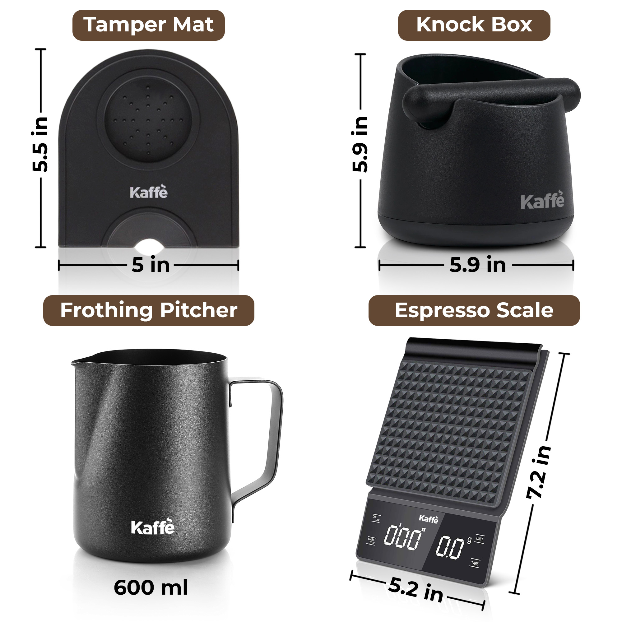 Kaffe Premium Espresso Accessories, 4 in 1 Bundle, Knock box, Digital Weighing scale, Tamper Mat, Milk Pitcher - image 2 of 5