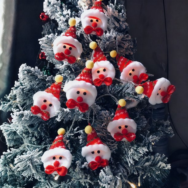 Decoraciones navideñas, adornos navideños, regalos de Navidad, muñeco de nieve con gorro rojo, luces de cadena, luces decorativas navideñas, luces para árbol de Navidad, guirnalda de luces de plástico