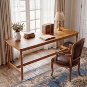 Finmind Solid Wood Home Office Desk, 71-inch Large Computer Desk, Rectangle Writing Table for Home Office, Brown