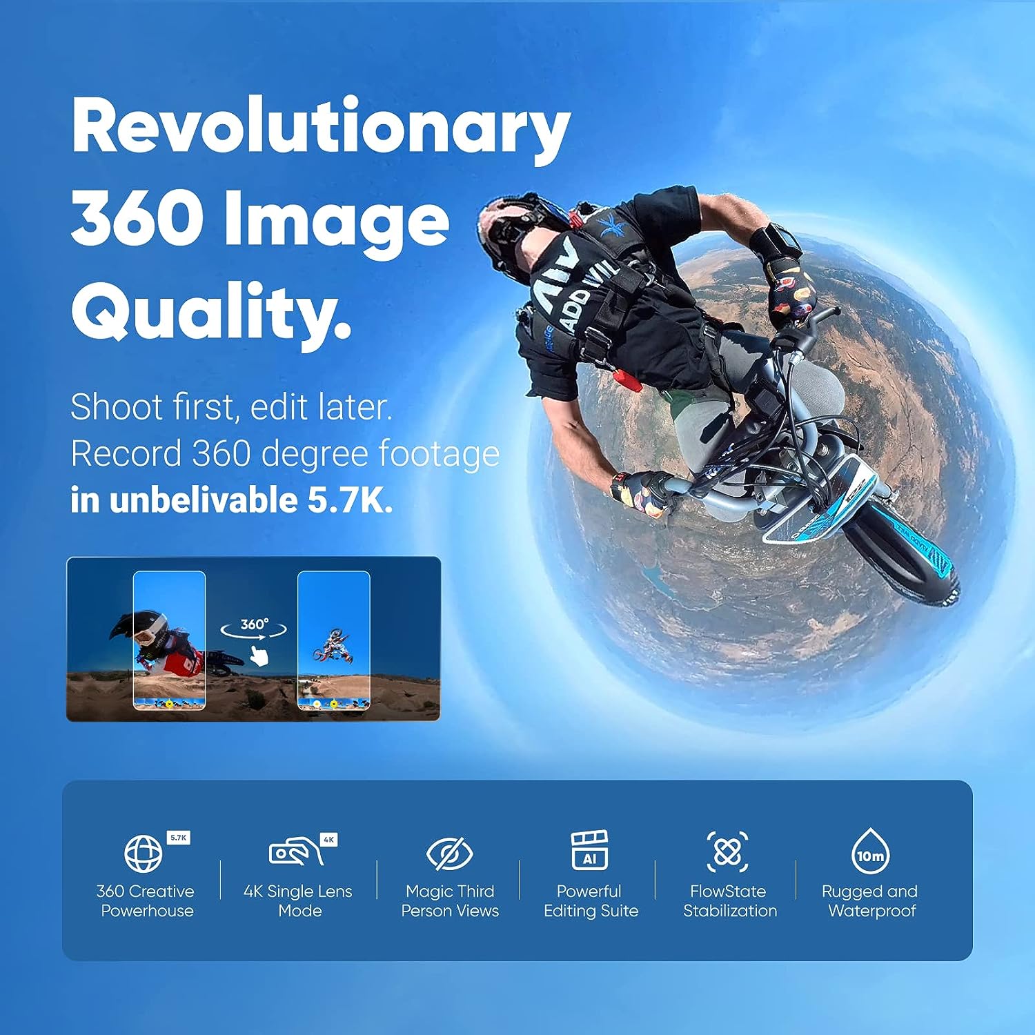 Insta360 CINSAAQ/B X3 Waterproof 360 Action Camera with 1/2" 48MP Sensors