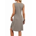 thumbnail image 6 of Women'S Twist Front V Neck Ruffle Summer Dress Elegant Sleeveless Club Party Tunic Bodycon Mini Dresses Brown S, 6 of 9