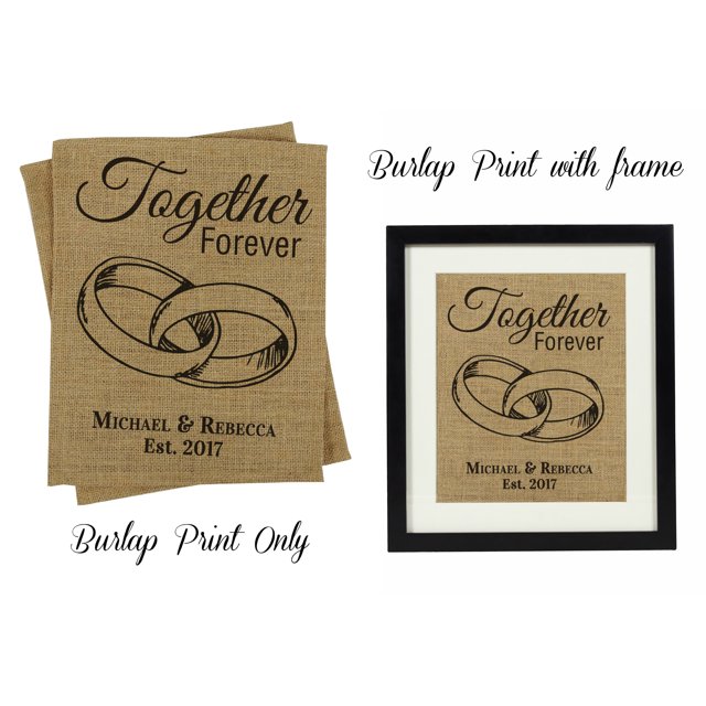 Darling Souvenir Together Forever Burlap Print Wall Decor Rings Personalized Wedding Gift-Burlap Print Only(11 x 14 Inches)