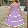 thumbnail image 6 of Inglocry Girl's Sundresses Kids Summer Sleeveless Bowknot Strap RIC Rac Smocked Summer Dresses 5-14 Years Purple 5-6Y, 6 of 9