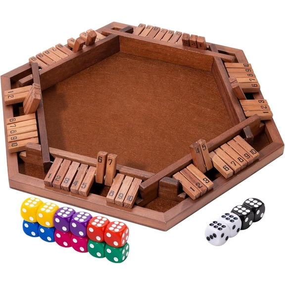 TAETOE Shut The Box Wood Board Game,2-6 Player Puzzle Game, 16 Dice Educational and Entertaining Classic Tabletop Math Game for Kids