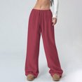 thumbnail image 4 of Daiosportswear Women High Waisted Crinkle Straight Wide Leg Loose Casual Long Pants​,Pants for Women Wine XXXXXL(XXXXXL), 4 of 9