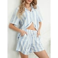thumbnail image 6 of Women’s 2 Piece Pajamas Set Short Sleeve Stripes Print Button Up Shirt + Shorts Set Loungewear, 6 of 9