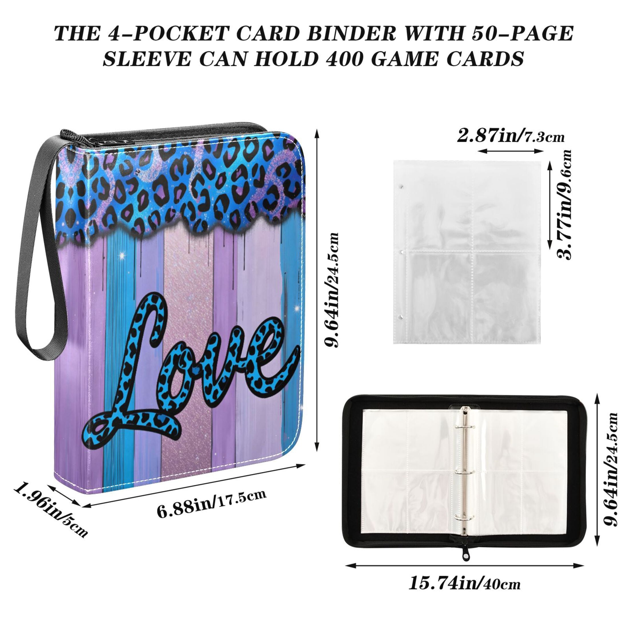 ALAZA Love with Leopard Trading Card Binder 4 Pocket Cards Collection Album 400 Folder Holder