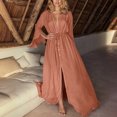 thumbnail image 2 of Bovxnpu Women Long Sleeve Dresses Plus Size Dresses, Long Sleeve Dress for Women Buttoned V Neck Fall Dresses Beach Vacation Spring Fall Outfits, 2 of 5