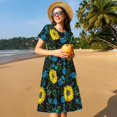 thumbnail image 4 of Fotbe Sunflowers And Blue Flower Vestido Largo de Moda para Mujer, Vestido Tipo Camiseta con Manga Corta y Estilo Casual a Rayas y Bloques de Color, 4 of 6